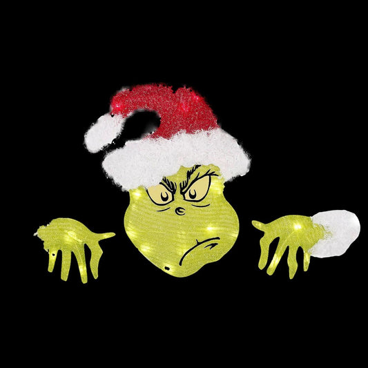  16" Santa Dr. Seuss™ The Grinch Festive Fence Sitter Lighted Christmas Outdoor Yard Decoration