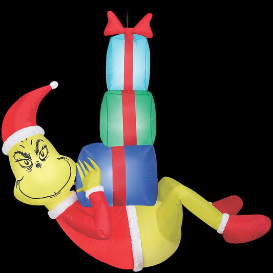  Airblown® Blowup Inflatable Hanging Grinch With Presents & Built-In Lights Christmas Outdoor Yard Decoration