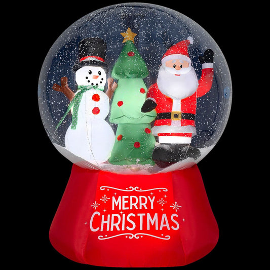  Airblown Santa & Snowman Snow Globe With Snow Pellets & Built-In LED Lights Christmas Outdoor Yard Decoration