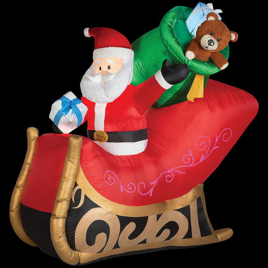  Blow-Up Inflatable Santa Sleigh With Built-In LED Lights Outdoor Yard Decoration