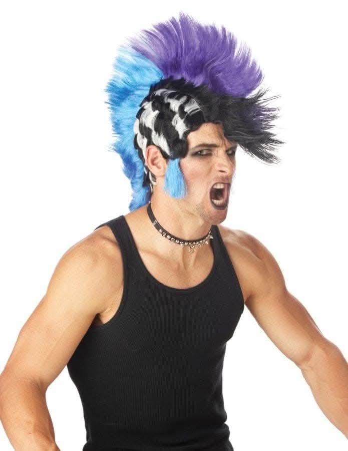  "Checkered Mohawk Punk" Halloween Wig