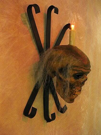  "Corpsed Head Skull Wall Sconce" Haunted House Lighting