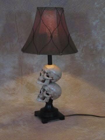  "Desk Lamp With 2 Mini-Skulls And Antique Shade" Haunted House Lighting