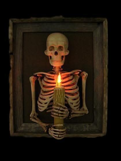  "Framed 3D Skeleton Torso Holding Candle" Hanging Haunted House Decoration