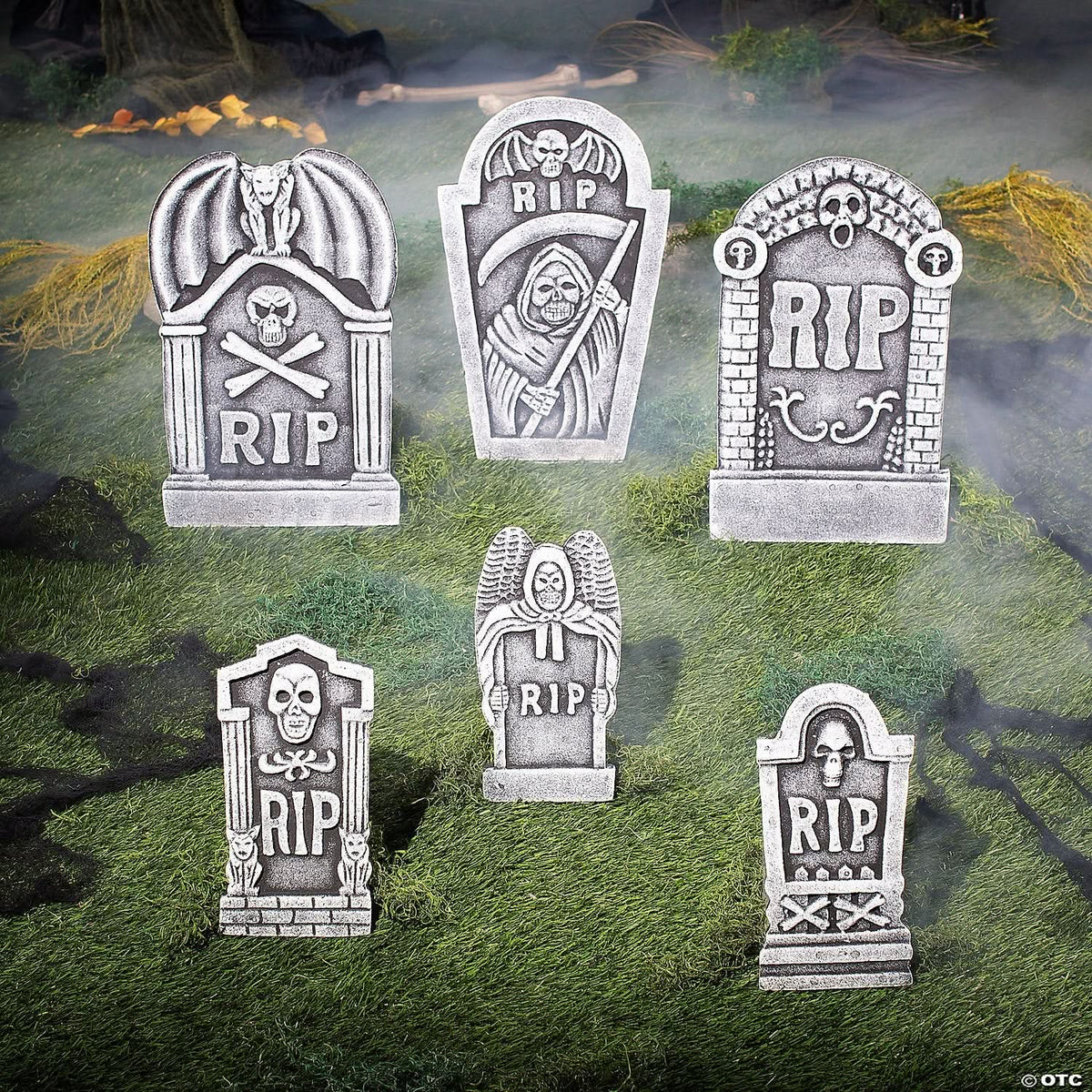  Grim Reaper RIP Foam Tombstone Halloween Decorations Set – 6 Pc.