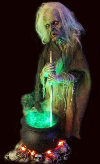  "Helga The Witch With Smoking Cauldron" Halloween Prop