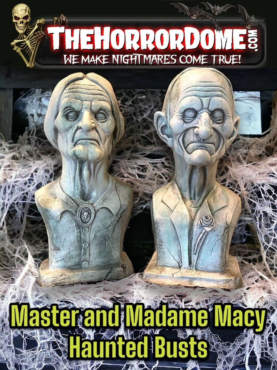  "Madam And Master Macy Ghostly Manor Busts" HD Exclusive Spooky Halloween Decoration