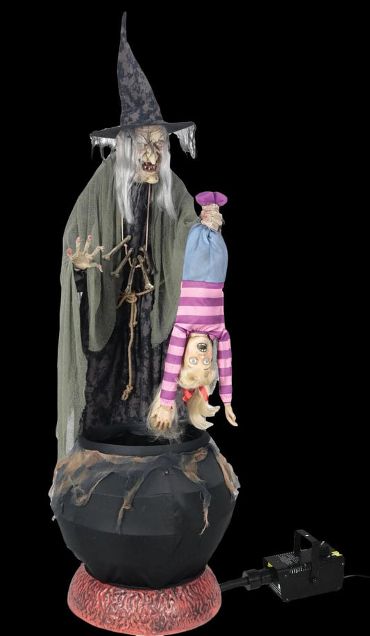  Stew Brewing Witch With Kid And Fog" Animatronic Decoration